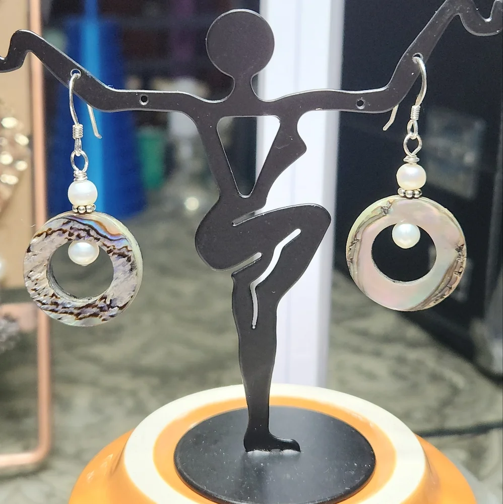 925 Sterling Silver Abalone Hoop Earrings NWT - Picture 3 of 3